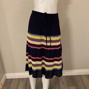 Soft Surroundings Navy Blue Striped Fiesta Skirt Medium